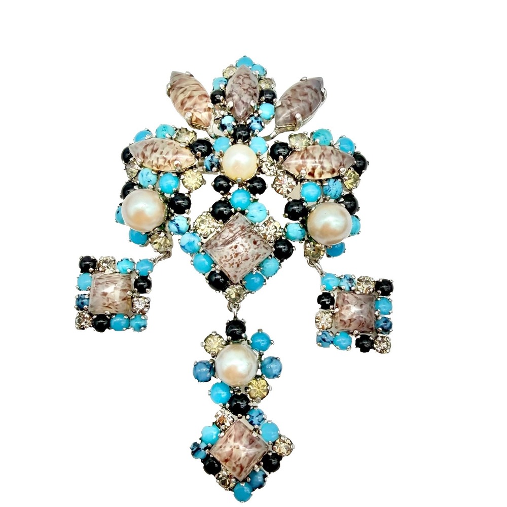 Vtg 1965 Christian Dior Gropoix Glass Brooch Pendant Grosse Germany